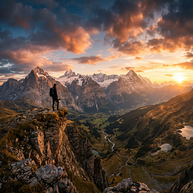 Эпичный горный пейзаж на закате